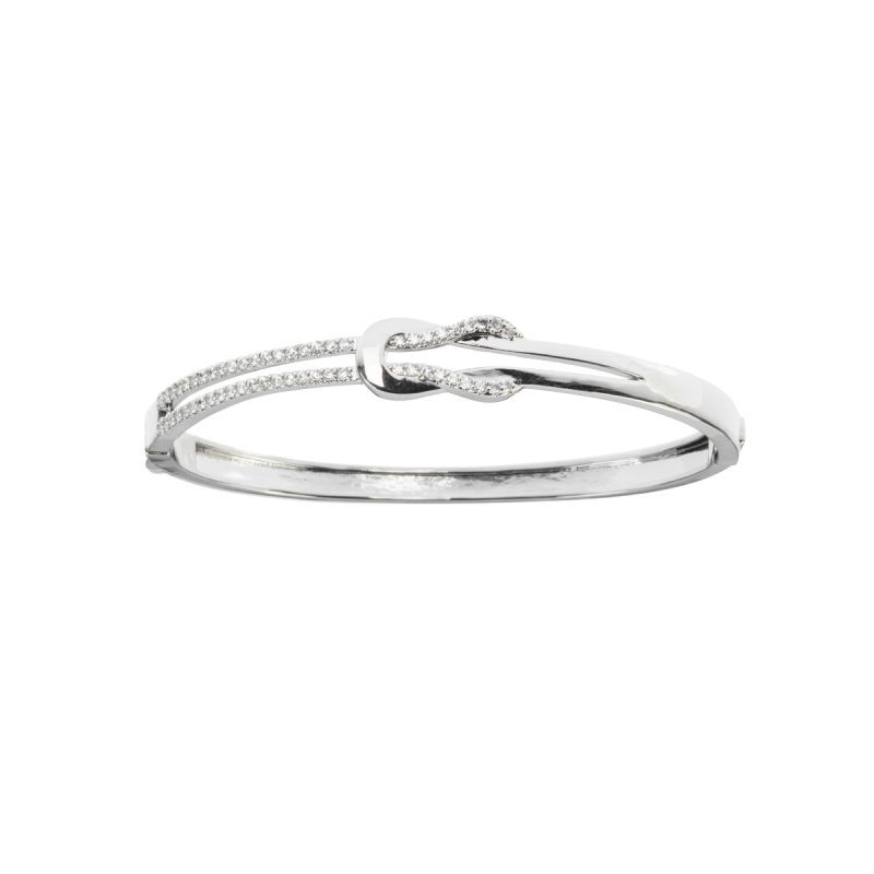 Bracciale rigido in metallo anallergico con zirconi Bianchi e vera placcatura oro Bianco - BC5011B