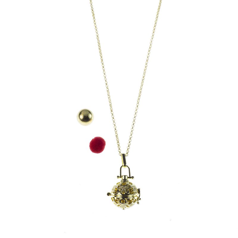 Collana Chiama Angeli con Sfera Sonora e Batuffolo - Placcatura Oro Giallo e Zirconi - CL203A-G