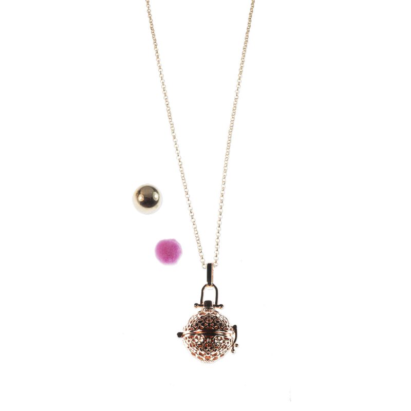 Collana Chiama Angeli con Sfera Sonora e Batuffolo - Placcatura Oro Rosa e Zirconi - CL205A-R