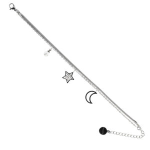 Bracciale in acciaio con doppio filo e pendenti stella e luna - BC7116B
