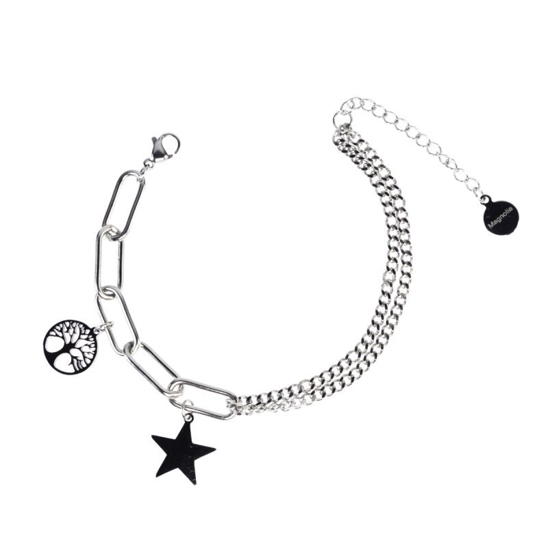 Bracciale in acciaio con pendenti albero della vita e stella - BC7113B