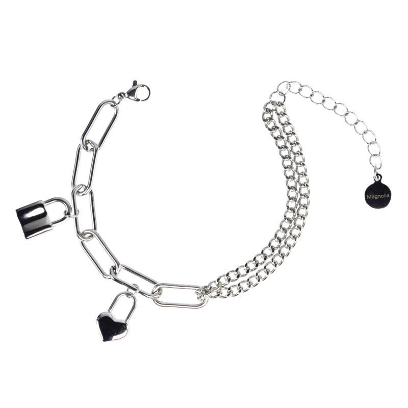 Bracciale in acciaio con pendenti lucchetto e cuore - BC7114B