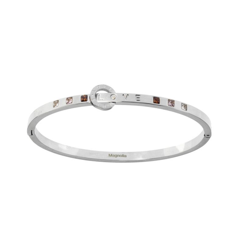 Bracciale Love in acciaio rigido con zirconi cubici colorati - BC7124B