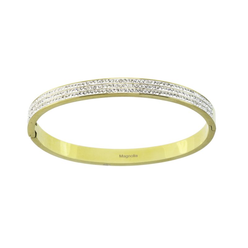 Bracciale in acciaio ip gold rigido con zirconi cubici - BC7126G