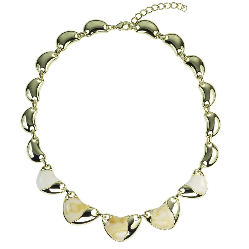 Collana Girocollo in metallo anallergico e vera placcatura oro Giallo con particolari Beige- CL2020CH