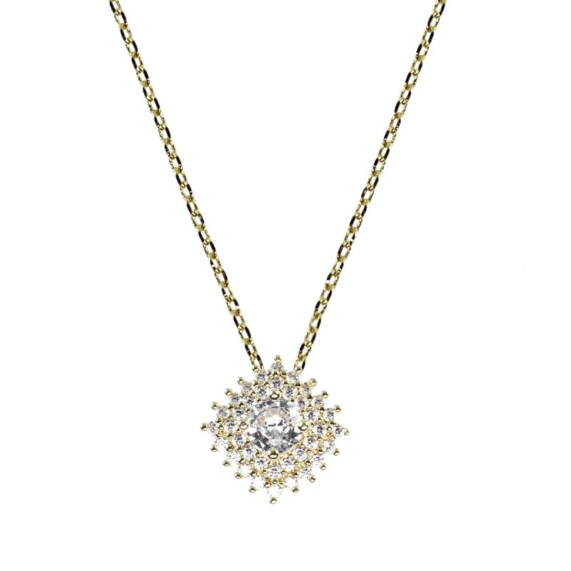 Collana in metallo anallergico con pendente rombo con zirconi cubici e punto luce vera placcatura oro Giallo - CL5057G