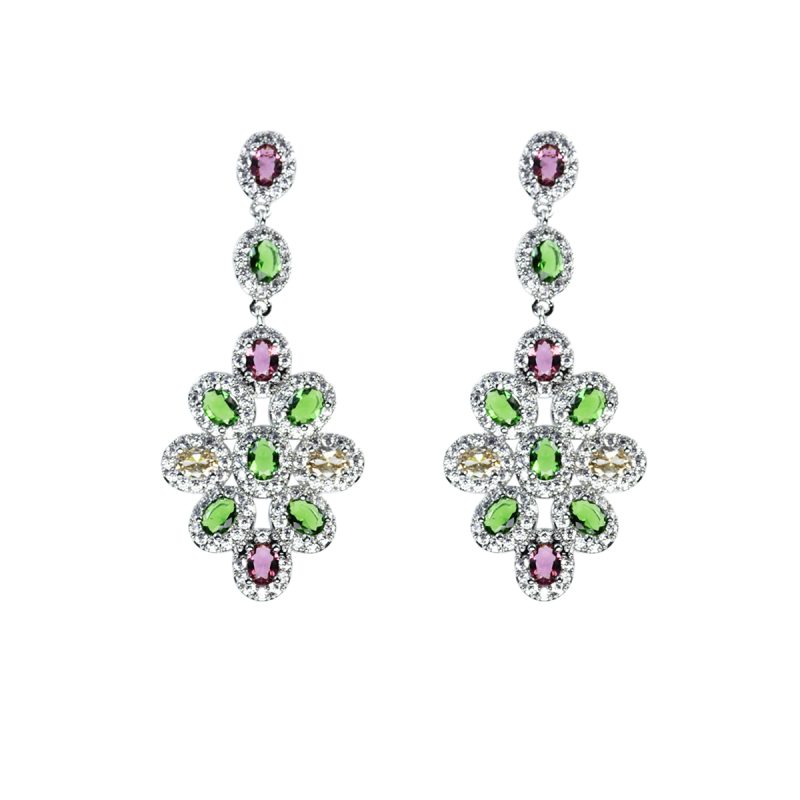Orecchini in metallo anallergico con zirconi e vera placcatura oro Bianco - OR5096B