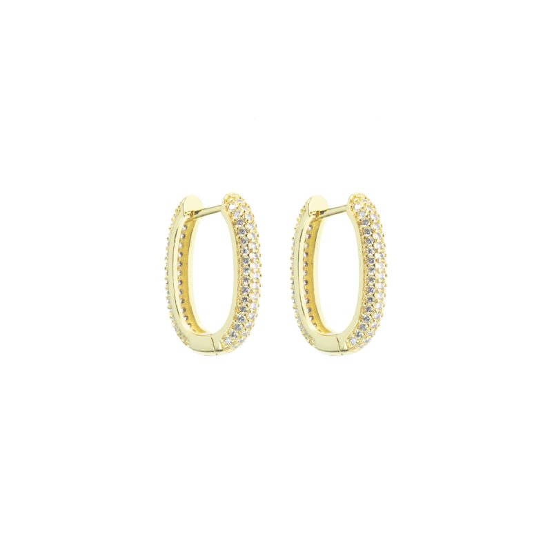 Orecchini Rettangolari 20 mm in metallo anallergico con vera placcatura Oro Giallo e zirconi Bianchi - OR206A-G