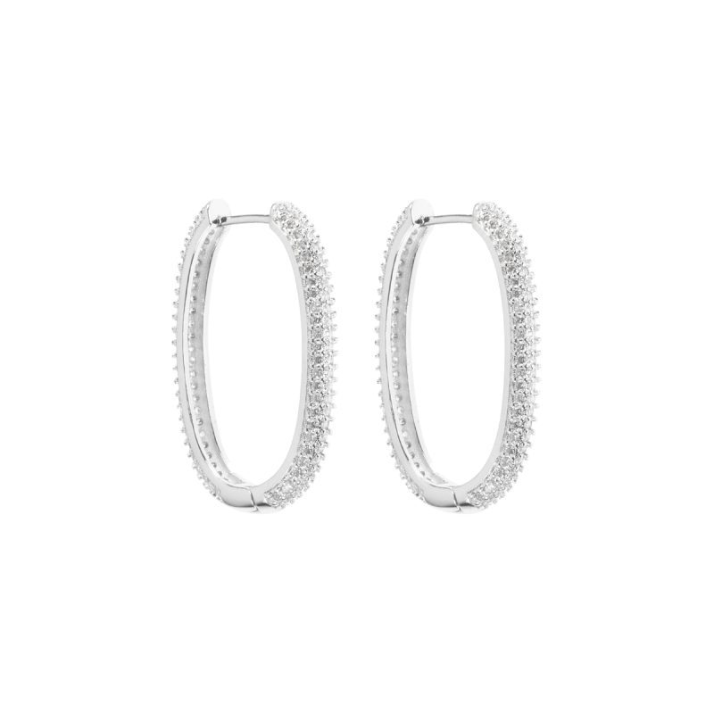 Orecchini Rettangolari 30 mm in metallo anallergico con vera placcatura Oro Bianco e zirconi Bianchi - OR207A-B