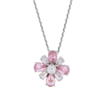 Collana in metallo anallergico con cristalli e vera placcatura oro Bianco - CL5158D