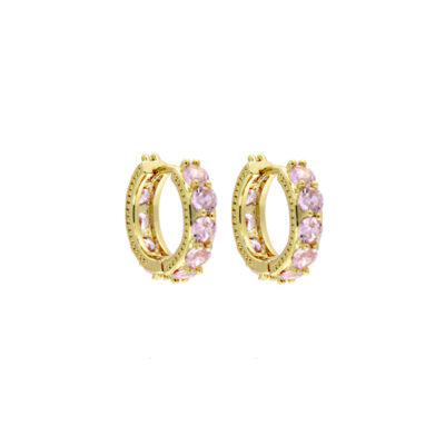 Orecchini in metallo anallergico con vera placcatura in oro giallo e zirconi cubici rosa - OR5160P