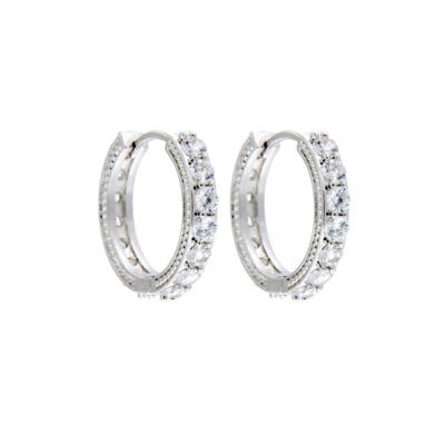Orecchini in metallo anallergico con vera placcatura in oro bianco e zirconi cubici bianchi - OR5161B