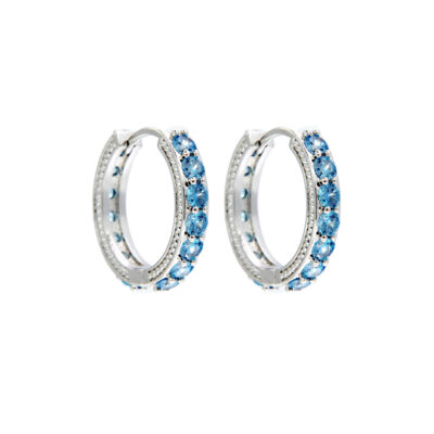 Orecchini in metallo anallergico con vera placcatura in oro bianco e zirconi cubici azzurri - OR5161BL