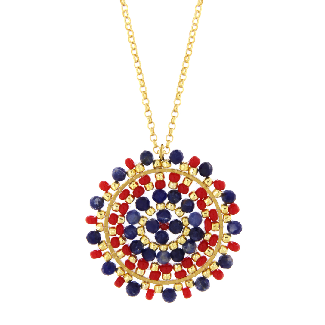 Collana in acciaio con pietre e vera placcatura oro - CL11001-1