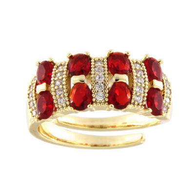 Anello in metallo anallergico con vera placcatura in oro e zirconi color rubino - AN10000R
