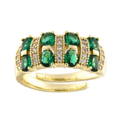 Anello in metallo anallergico con vera placcatura in oro e zirconi color smeraldo - AN10000S