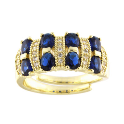Anello in metallo anallergico con vera placcatura in oro e zirconi color zaffiro - AN10000Z