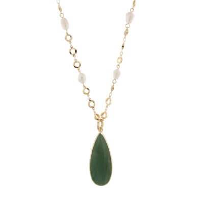 Collana in metallo anallergico con pietra centrale a goccia e perle e vera placcatura oro Giallo - CL3039V